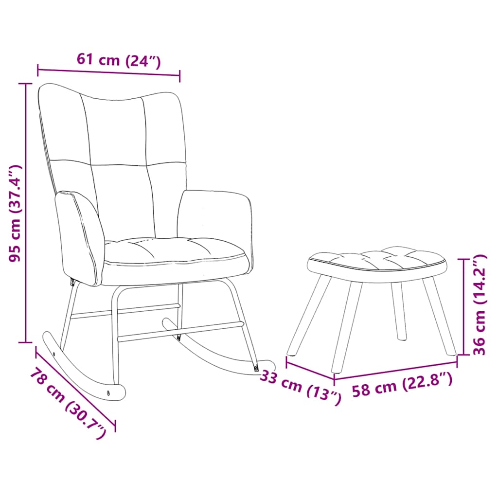 gyngestol med fodskammel Stof vinrød
