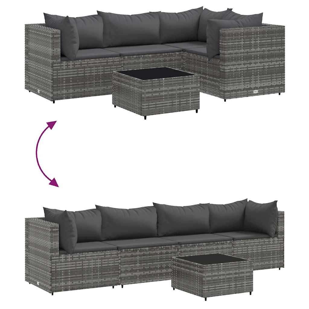 loungesæt til haven 5 dele med hynder polyrattan grå