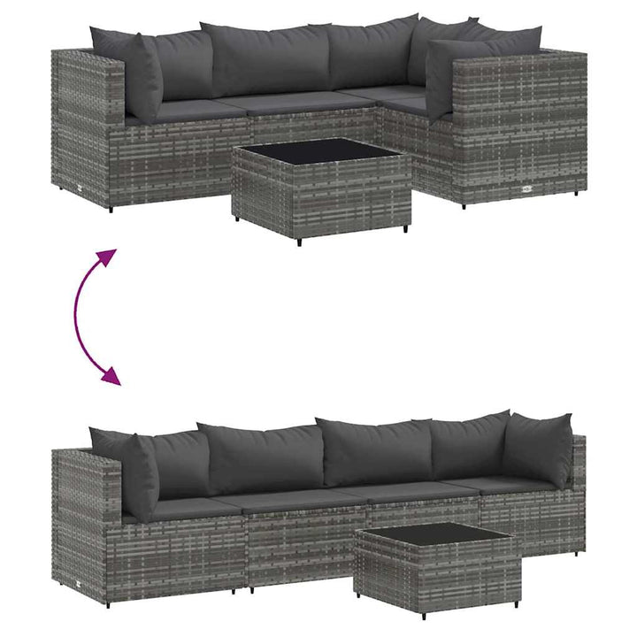 loungesæt til haven 5 dele med hynder polyrattan grå