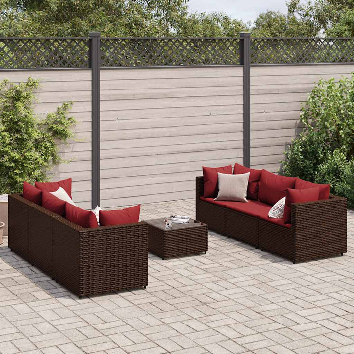 loungesæt til haven 7 dele med hynder polyrattan brun