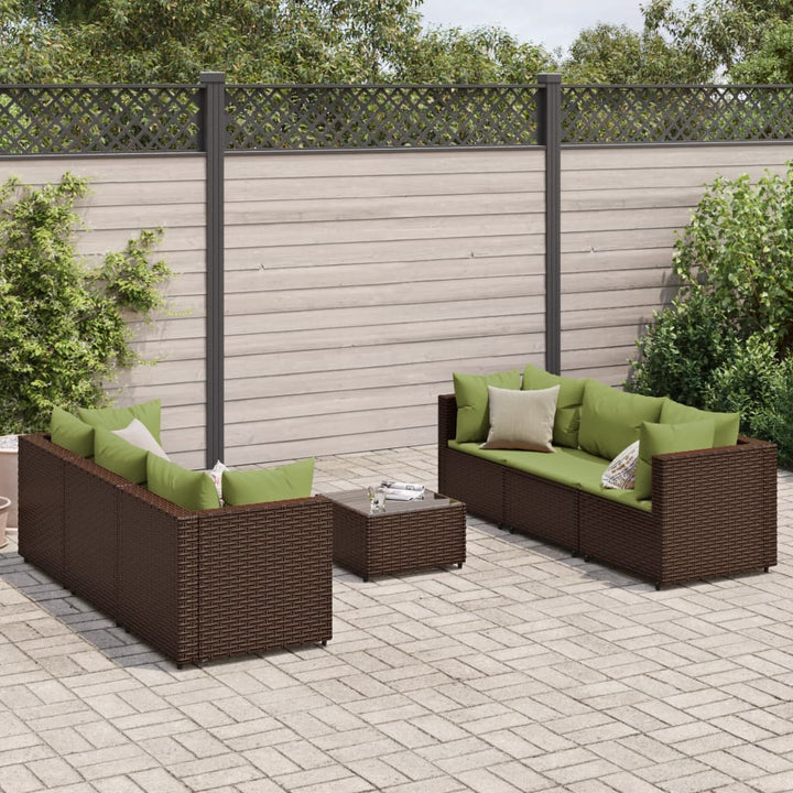 loungesæt til haven 7 dele med hynder polyrattan brun