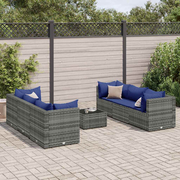 loungesæt til haven 7 dele med hynder polyrattan grå
