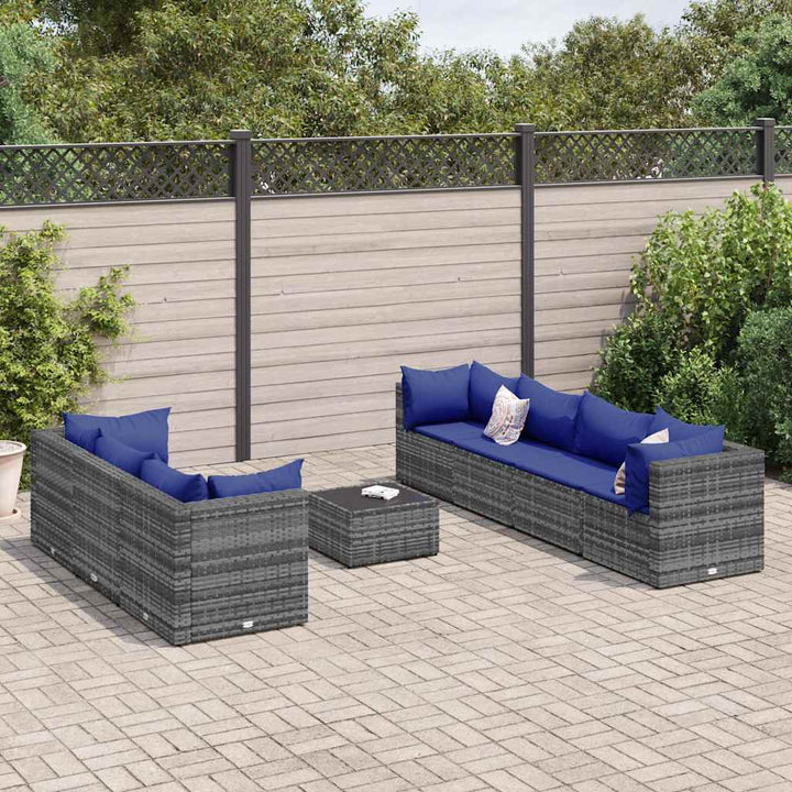 loungesæt til haven 8 dele med hynder polyrattan grå