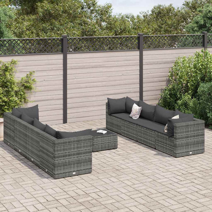 loungesæt til haven 9 dele med hynder polyrattan grå