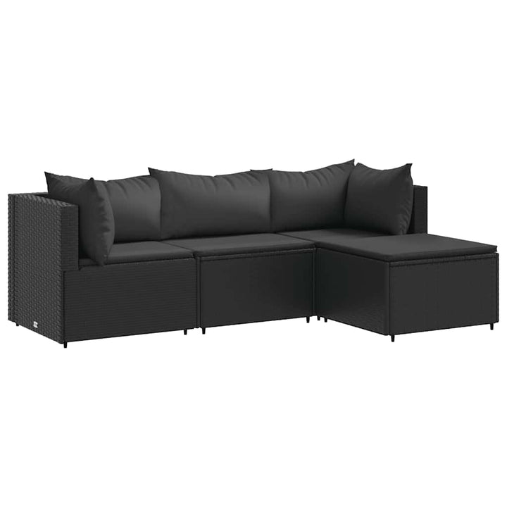 loungesæt til haven 4 dele med hynder polyrattan sort