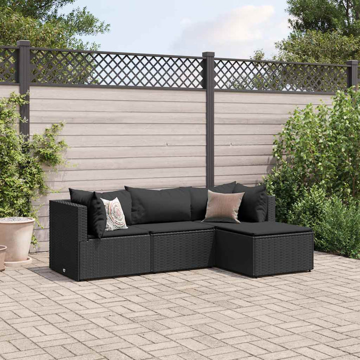 loungesæt til haven 4 dele med hynder polyrattan sort