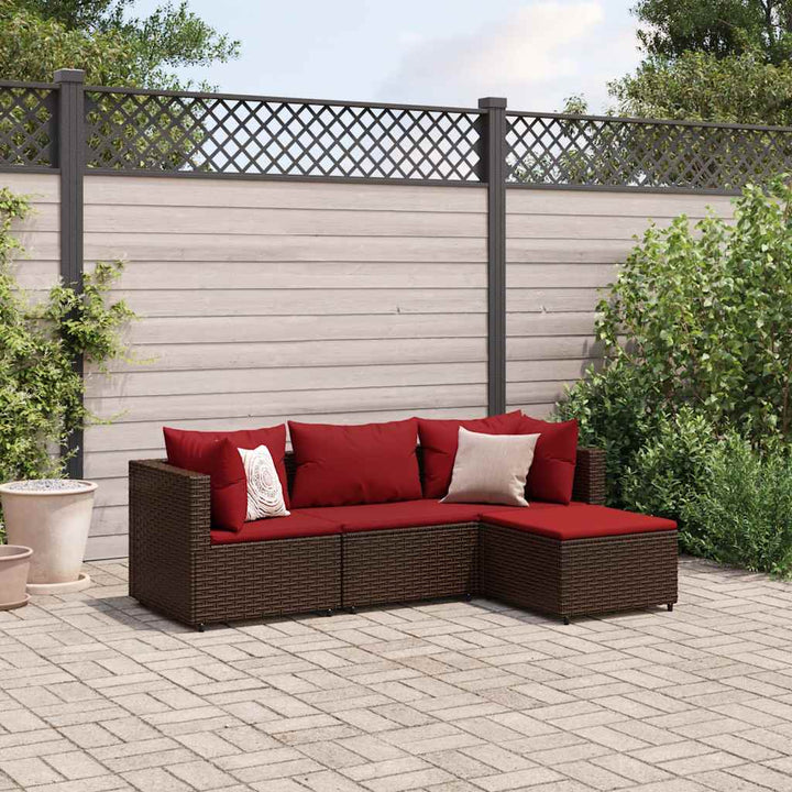 loungesæt til haven 4 dele med hynder polyrattan brun