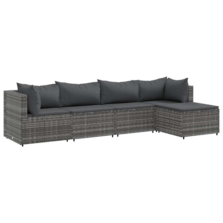 loungesæt til haven 5 dele med hynder polyrattan grå