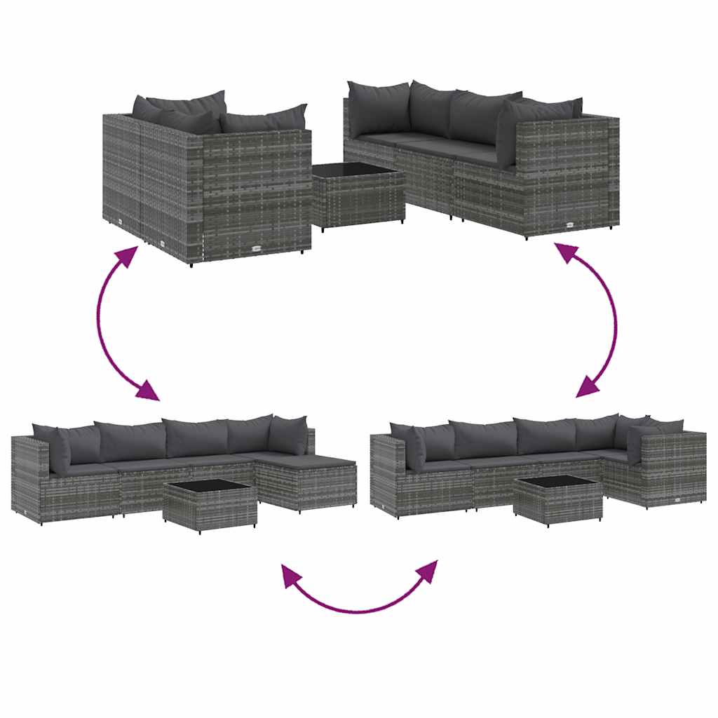 loungesæt til haven 6 dele med hynder polyrattan grå