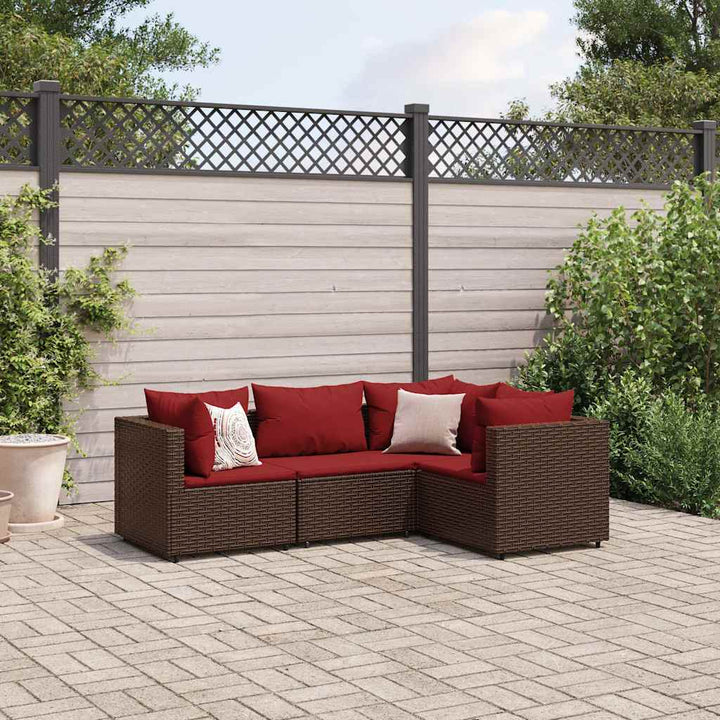 loungesæt til haven 4 dele med hynder polyrattan brun