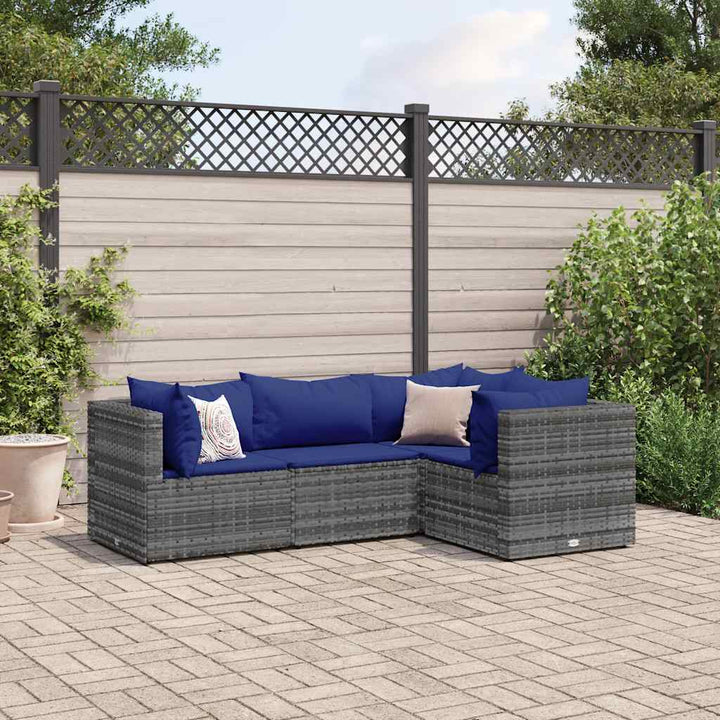 loungesæt til haven 4 dele med hynder polyrattan grå