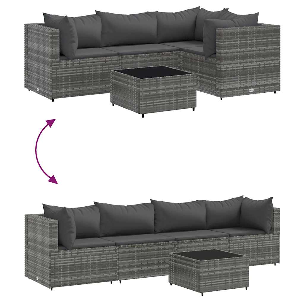 loungesæt til haven 5 dele med hynder polyrattan grå