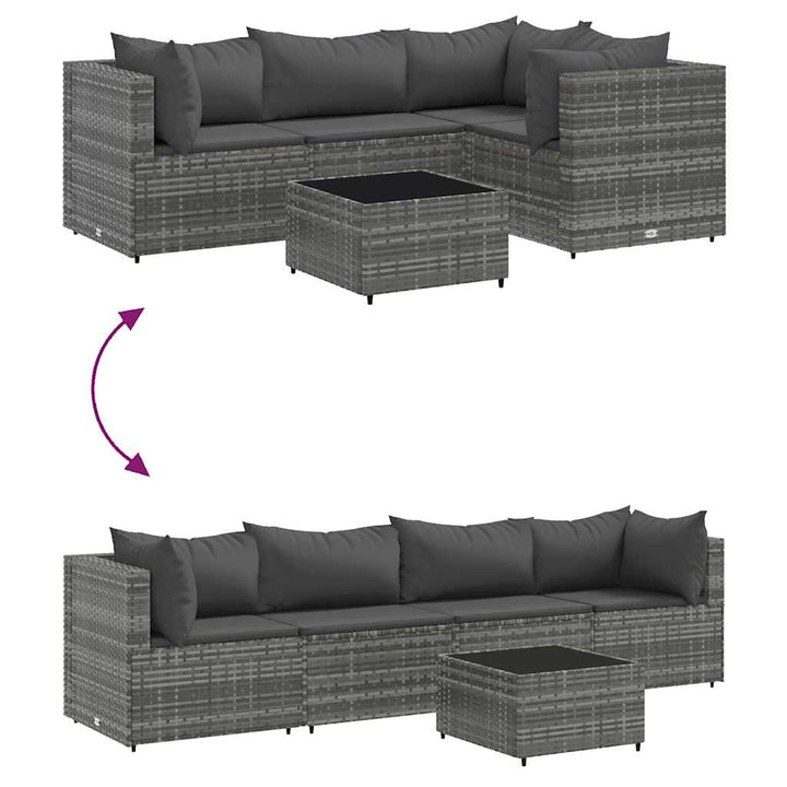 loungesæt til haven 5 dele med hynder polyrattan grå