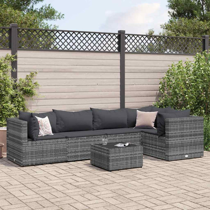 loungesæt til haven 5 dele med hynder polyrattan grå