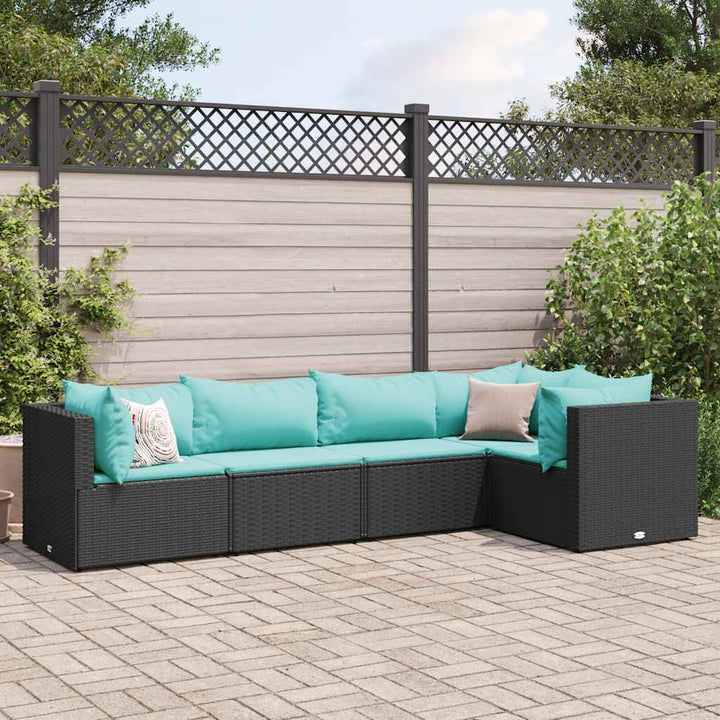 loungesæt til haven 5 dele med hynder polyrattan sort