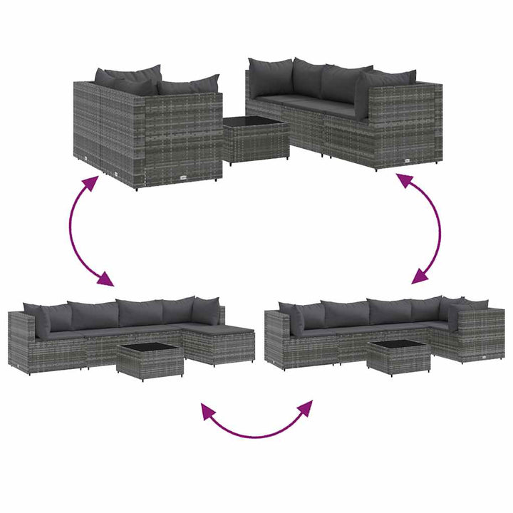 loungesæt til haven 6 dele med hynder polyrattan grå