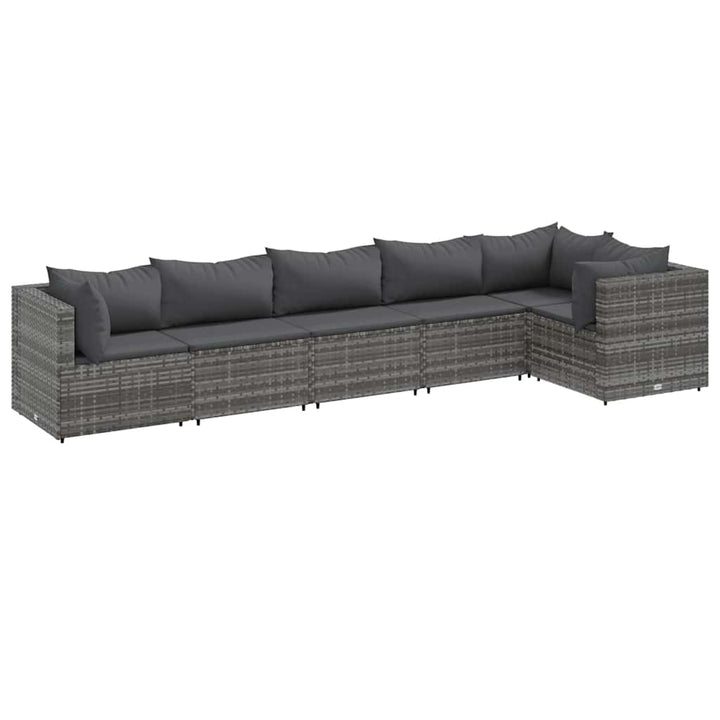 loungesæt til haven 6 dele med hynder polyrattan grå