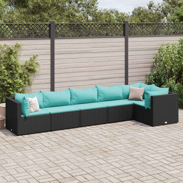 loungesæt til haven 6 dele med hynder polyrattan sort