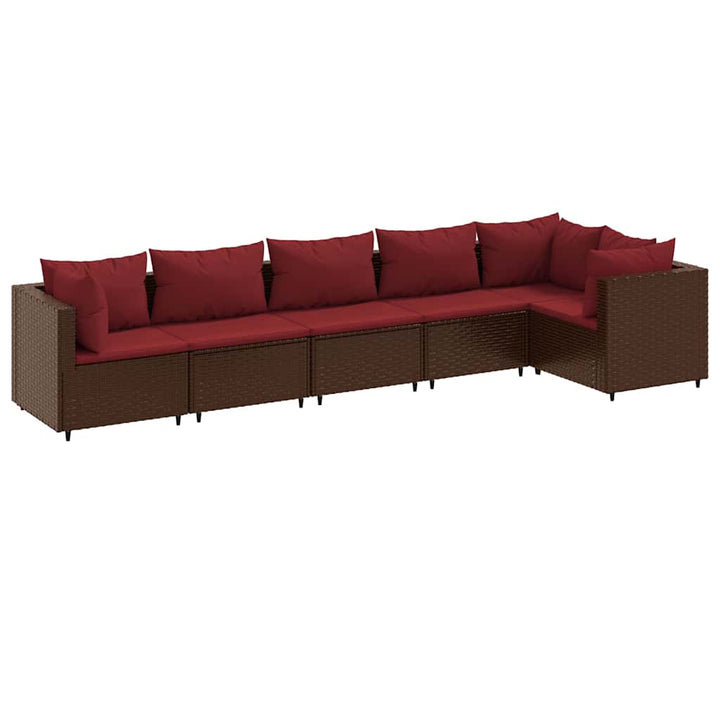 loungesæt til haven 6 dele med hynder polyrattan brun