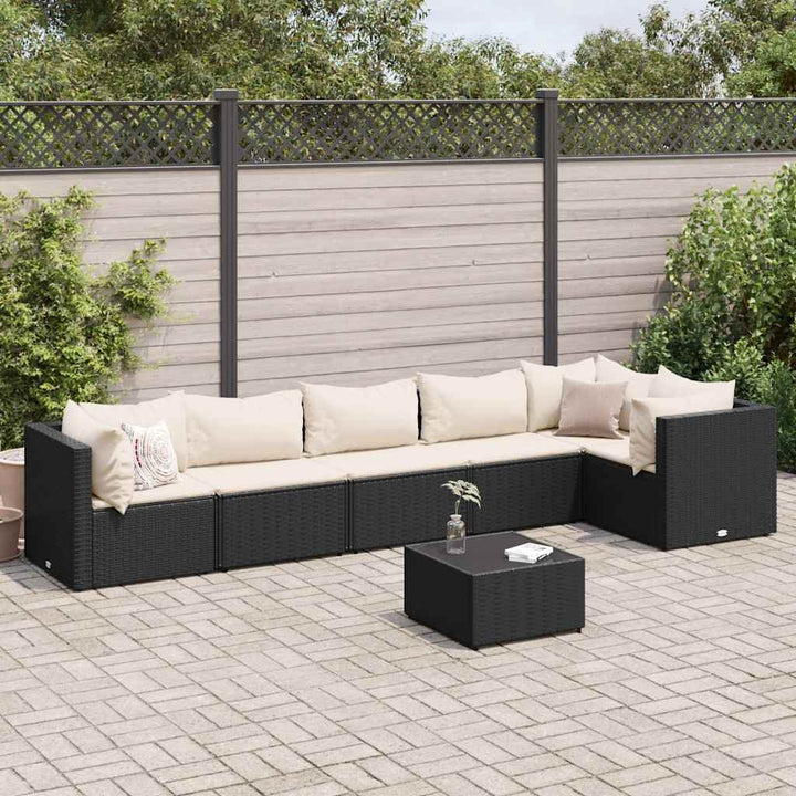 loungesæt til haven 7 dele med hynder polyrattan sort