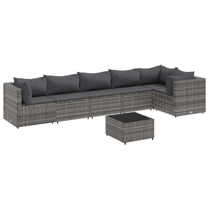loungesæt til haven 7 dele med hynder polyrattan grå