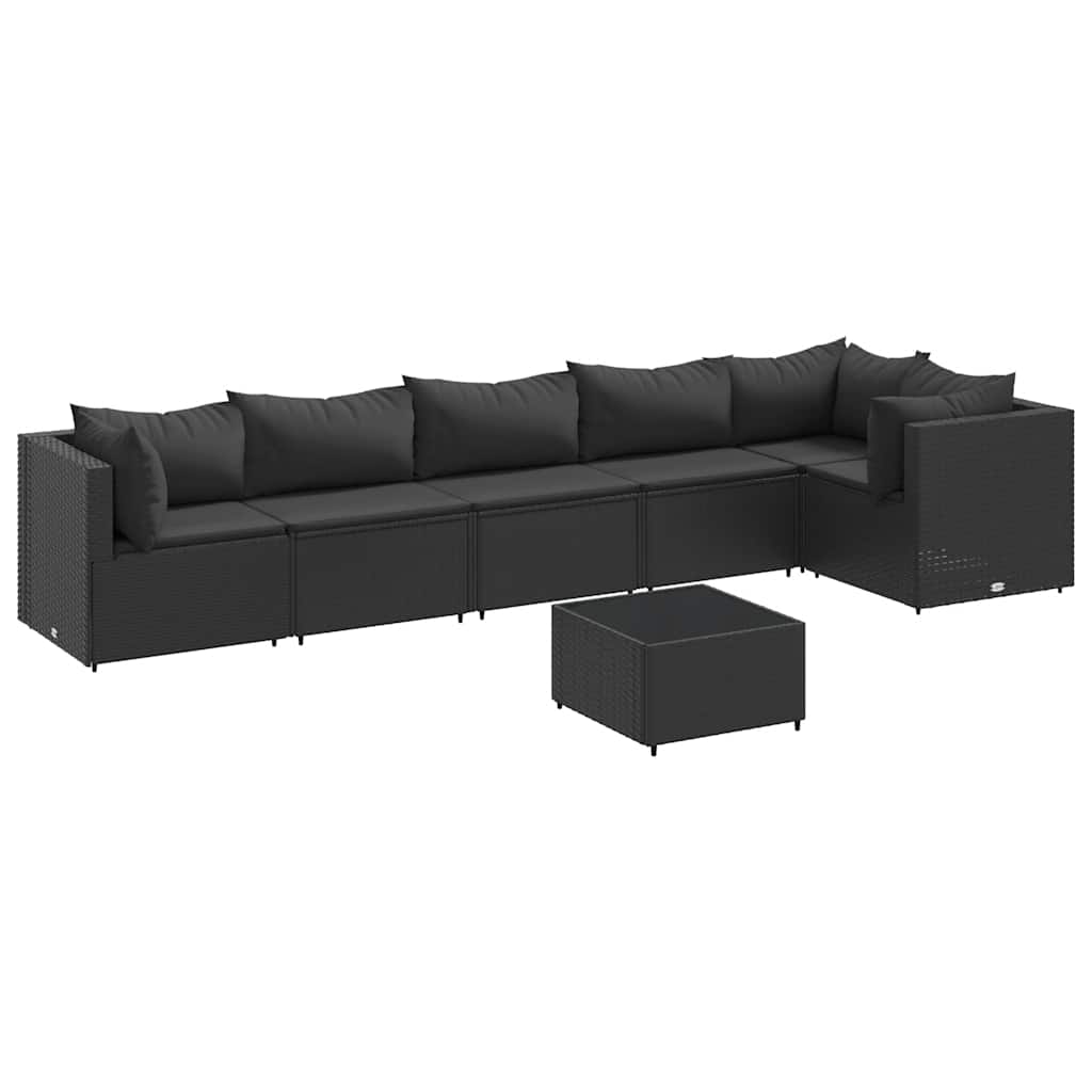 loungesæt til haven 7 dele med hynder polyrattan sort