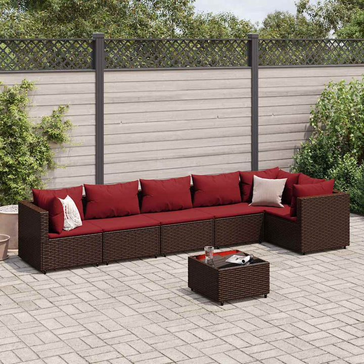 loungesæt til haven 7 dele med hynder polyrattan brun