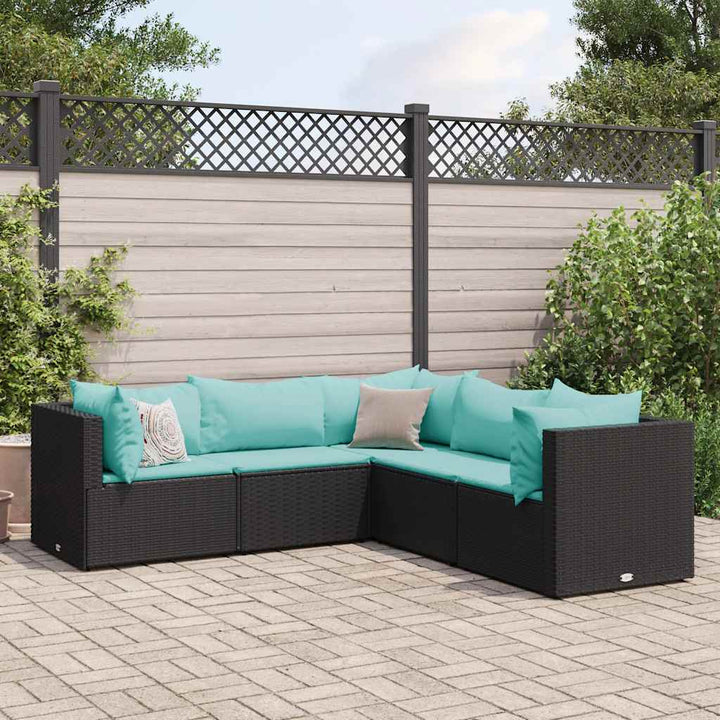 loungesæt til haven 5 dele med hynder polyrattan sort