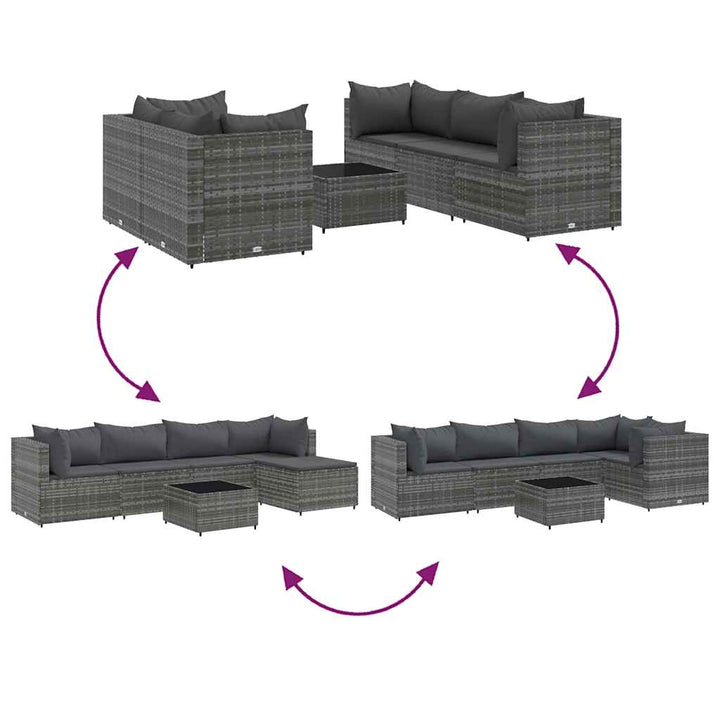 loungesæt til haven 6 dele med hynder polyrattan grå