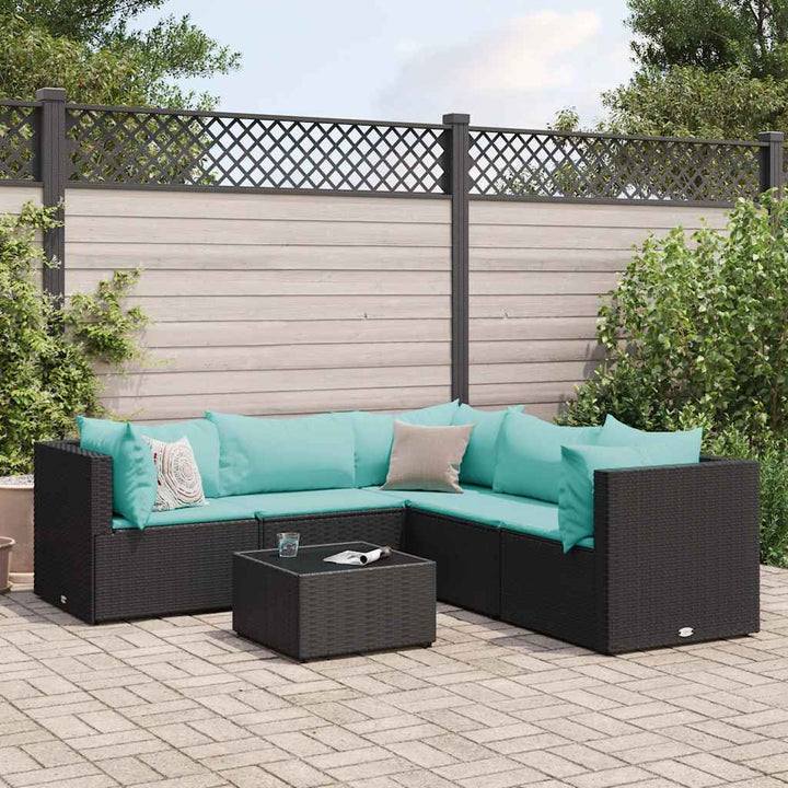 loungesæt til haven 6 dele med hynder polyrattan sort