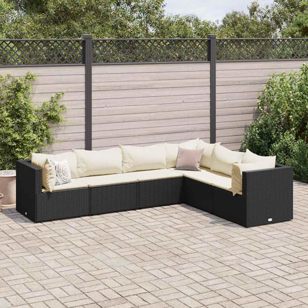 loungesæt til haven 6 dele med hynder polyrattan sort