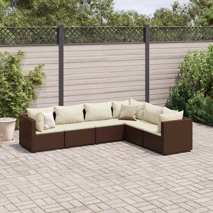 loungesæt til haven 6 dele med hynder polyrattan brun