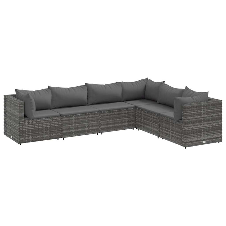 loungesæt til haven 6 dele med hynder polyrattan grå