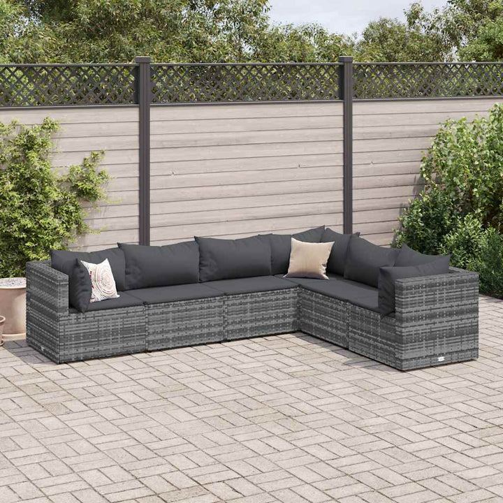 loungesæt til haven 6 dele med hynder polyrattan grå