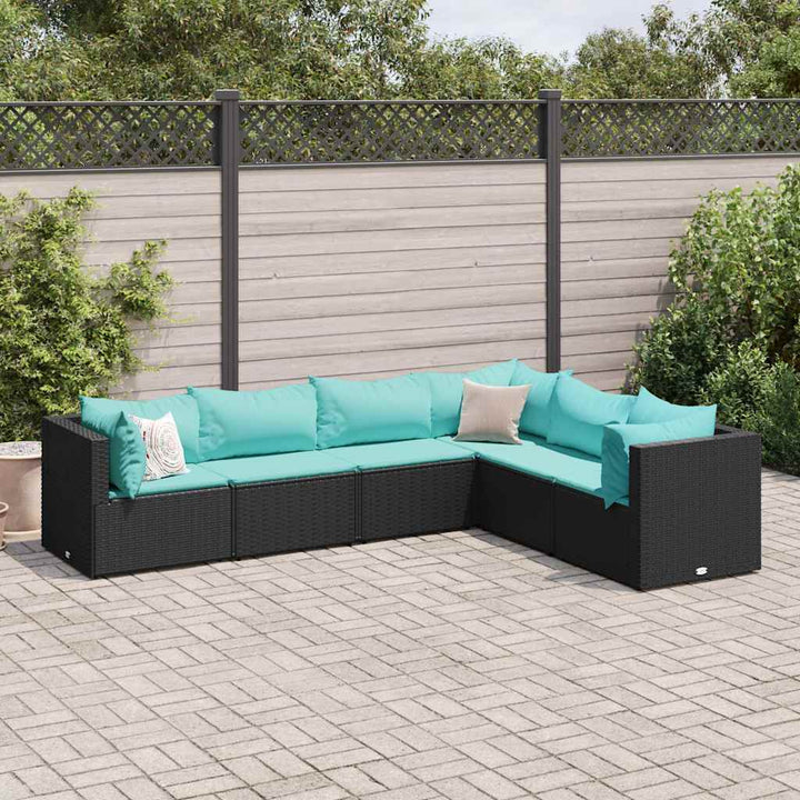 loungesæt til haven 6 dele med hynder polyrattan sort