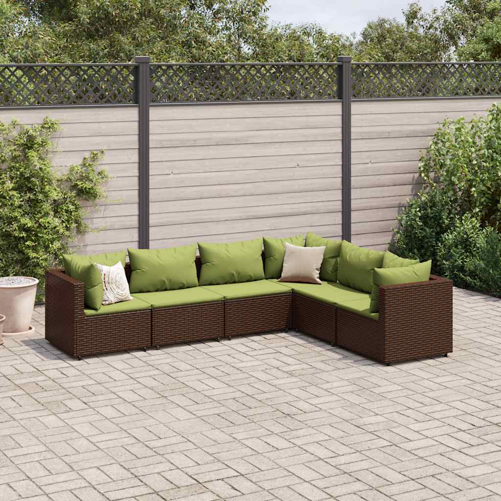 loungesæt til haven 6 dele med hynder polyrattan brun