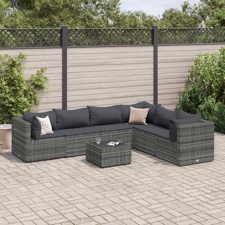 loungesæt til haven 7 dele med hynder polyrattan grå