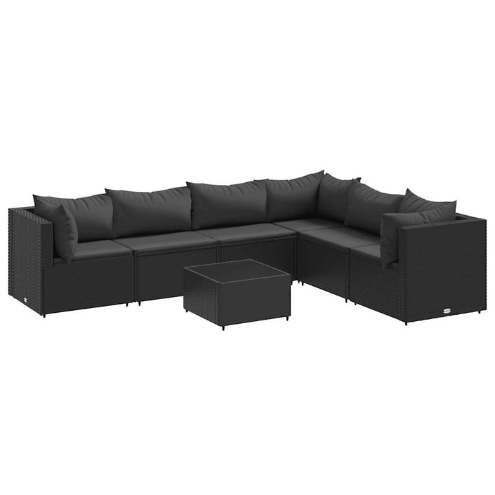 loungesæt til haven 7 dele med hynder polyrattan sort