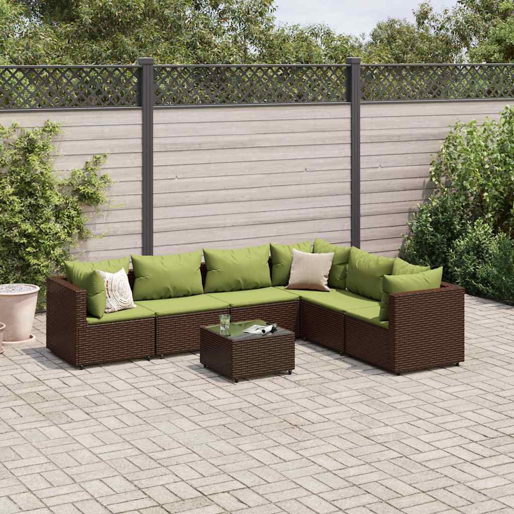 loungesæt til haven 7 dele med hynder polyrattan brun