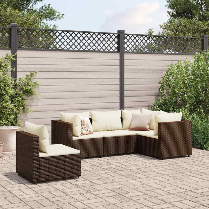 loungesæt til haven 5 dele med hynder polyrattan brun