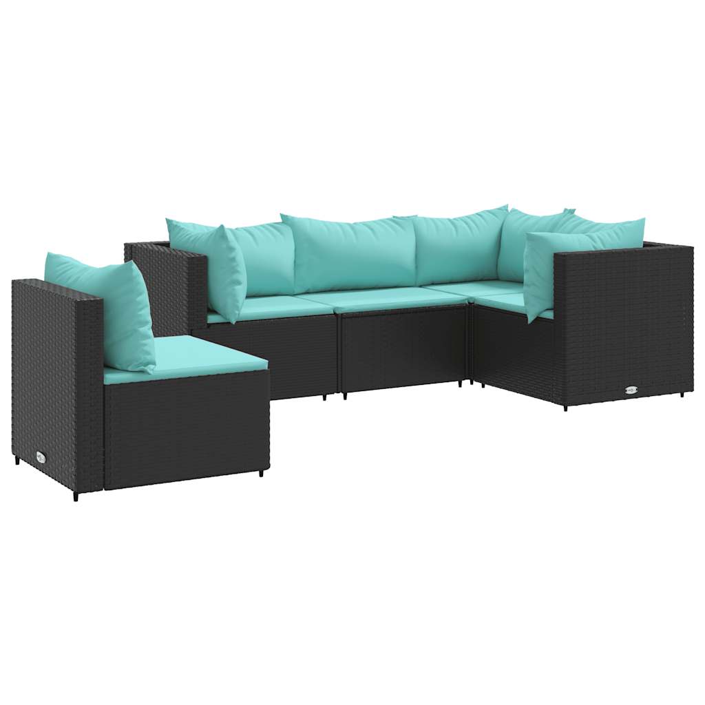 loungesæt til haven 5 dele med hynder polyrattan sort