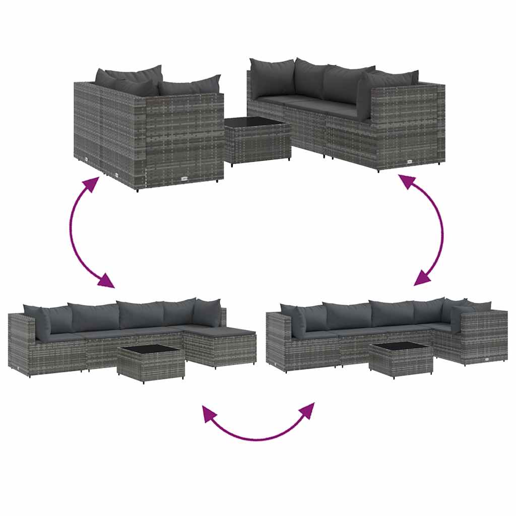 loungesæt til haven 6 dele med hynder polyrattan grå