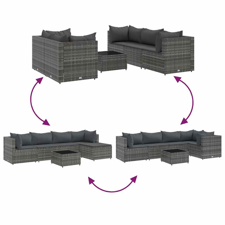loungesæt til haven 6 dele med hynder polyrattan grå