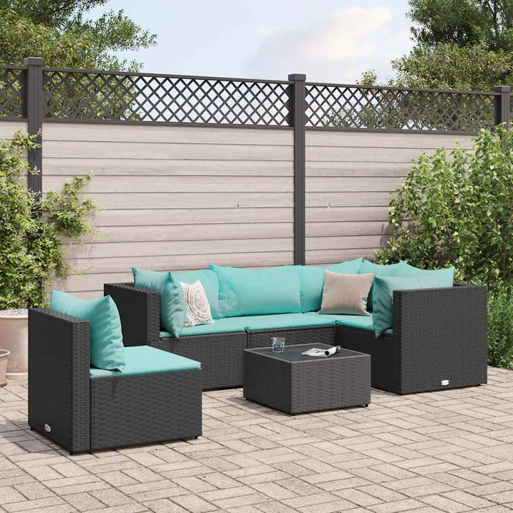 loungesæt til haven 6 dele med hynder polyrattan sort