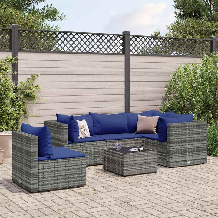 loungesæt til haven 6 dele med hynder polyrattan grå