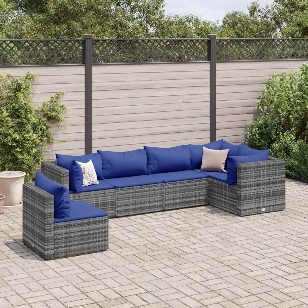 loungesæt til haven 6 dele med hynder polyrattan grå