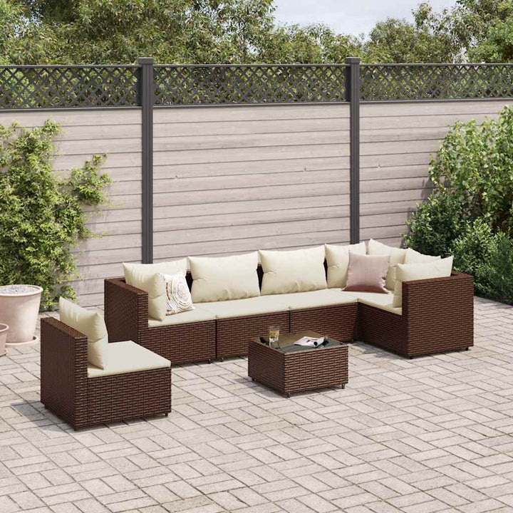 loungesæt til haven 7 dele med hynder polyrattan brun