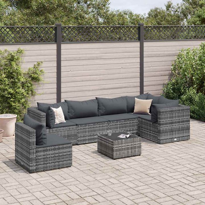 loungesæt til haven 7 dele med hynder polyrattan grå
