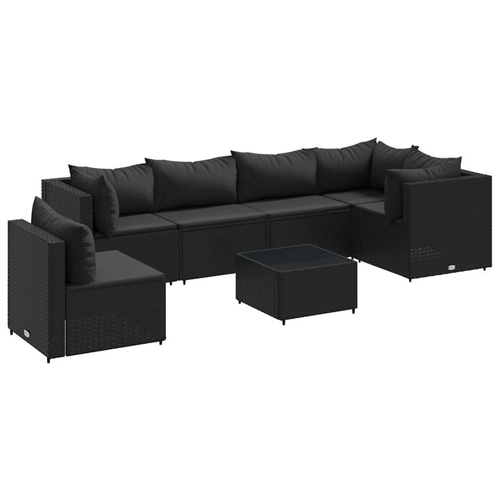 loungesæt til haven 7 dele med hynder polyrattan sort