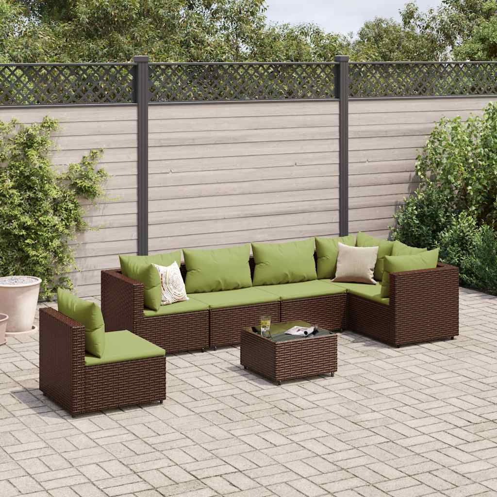 loungesæt til haven 7 dele med hynder polyrattan brun